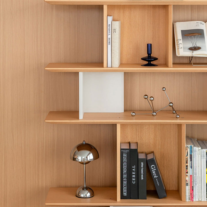 Minimalist oak wood veneer shelf berg with context.