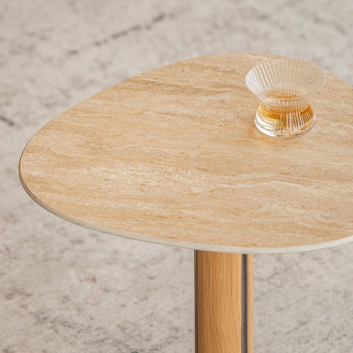 Minimalist oak wood veneer sintered stone coffee table set sol in details.