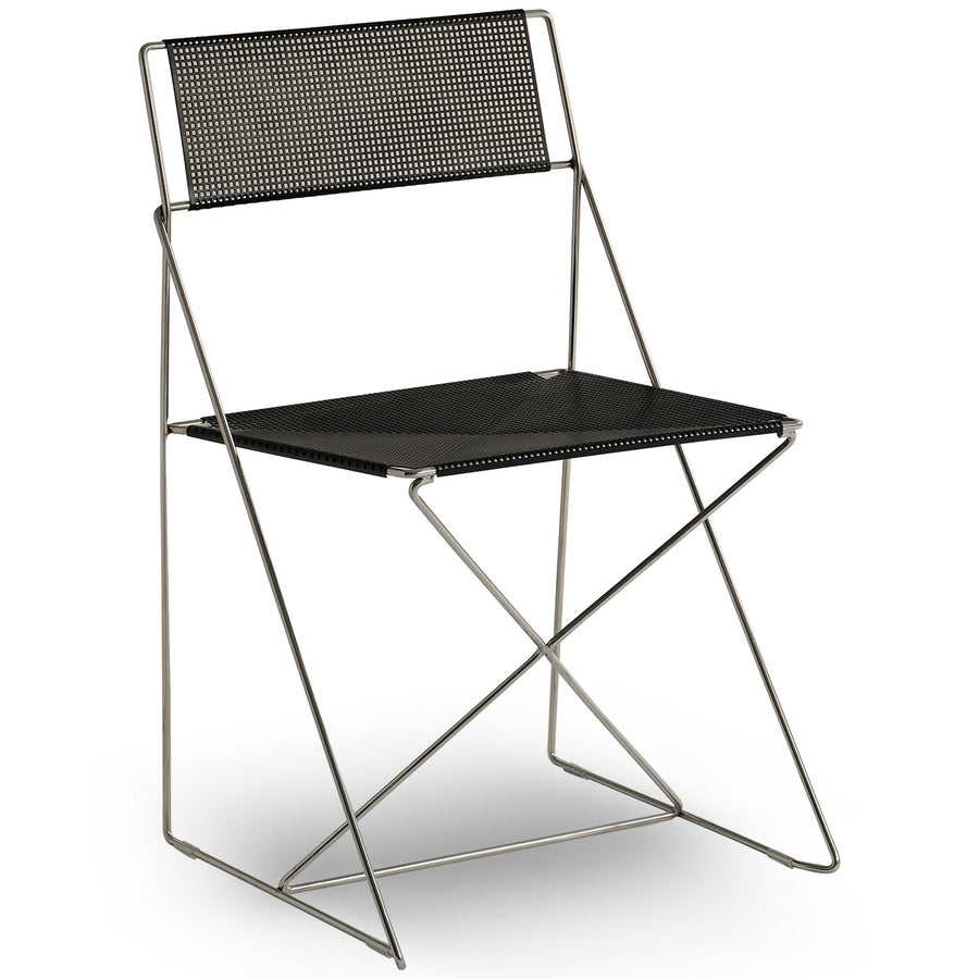 Bauhaus steel dining chair x-line in white background.