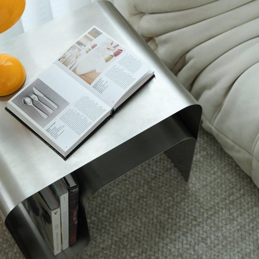 Bauhaus steel side table arc in details.
