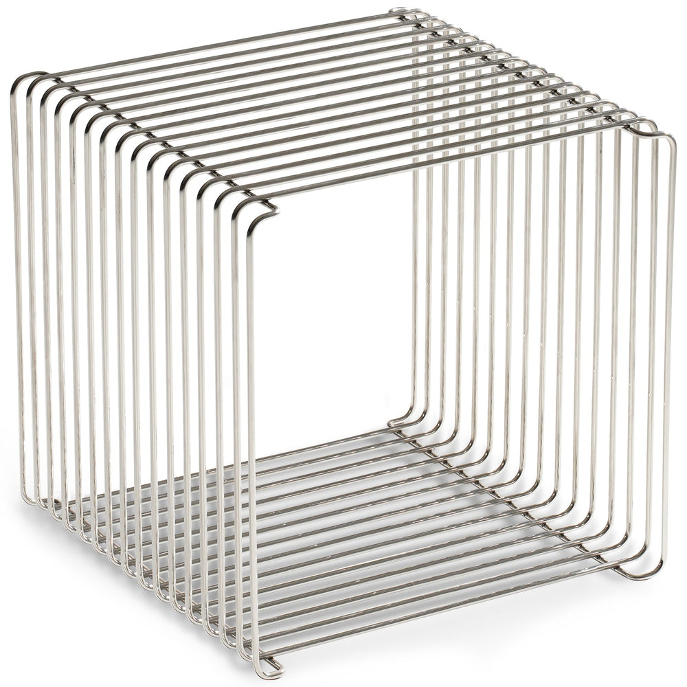 Bauhaus steel side table panton wire in white background.
