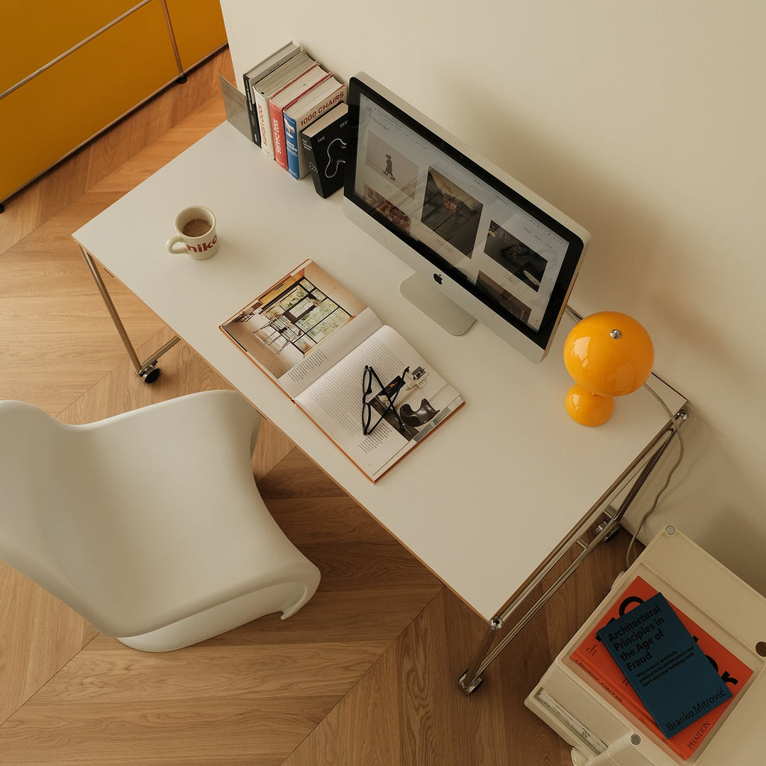 Bauhaus steel wheeled study table usm conceptual design.