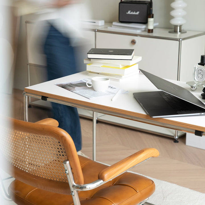 Bauhaus steel wheeled study table usm in real life style.
