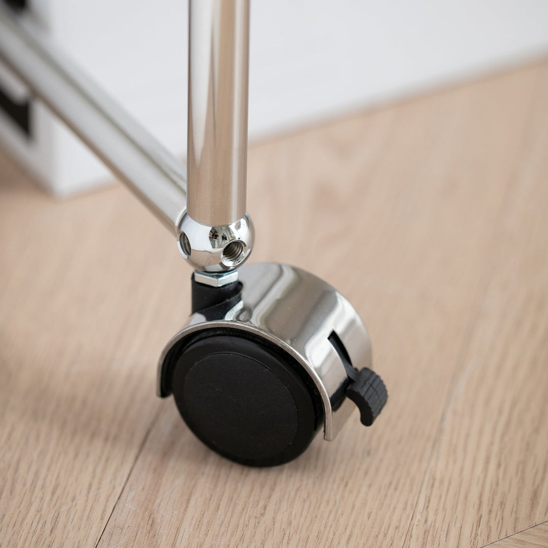 Bauhaus steel wheeled study table usm in details.