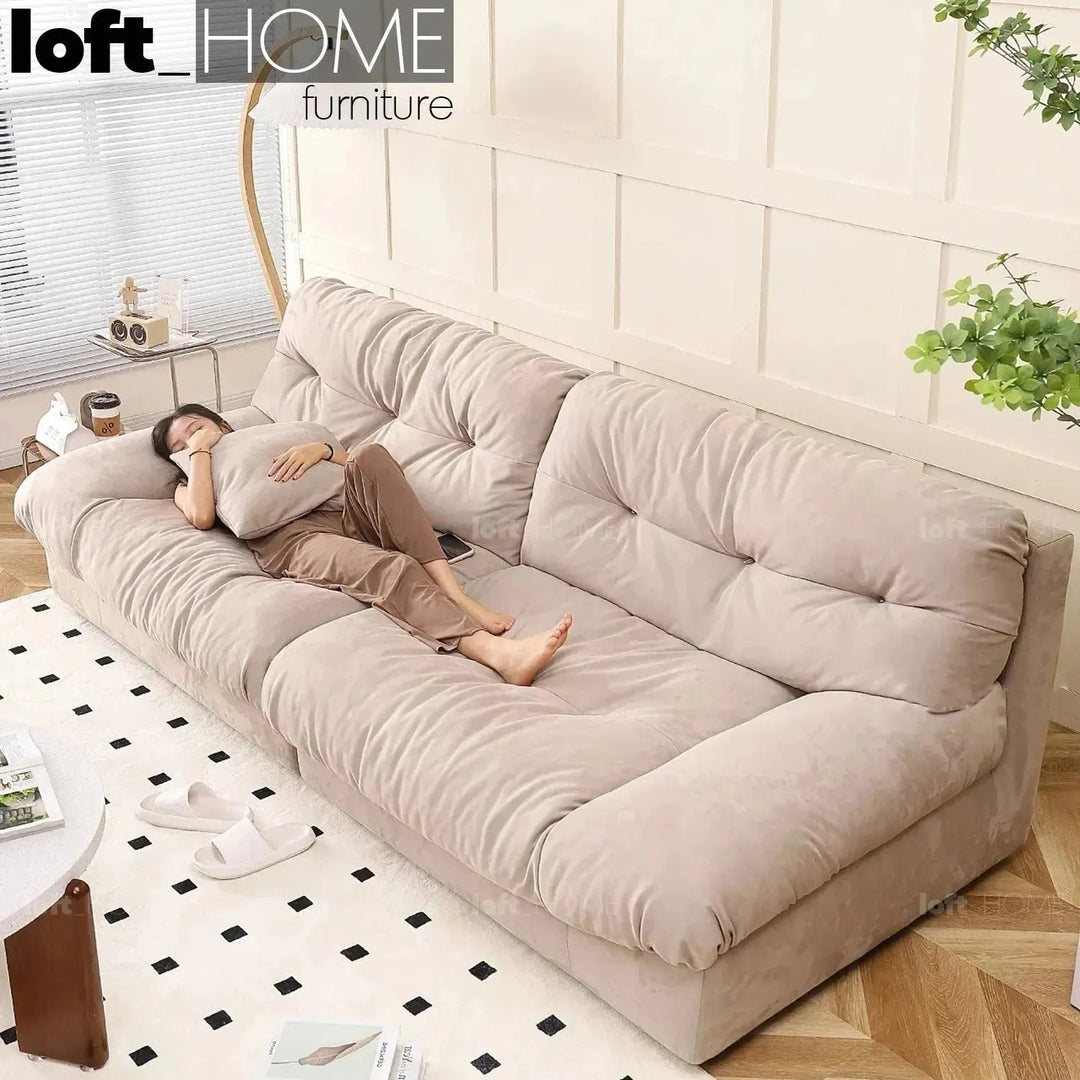Contemporary suede fabric 3 seater sofa milano detail 1.