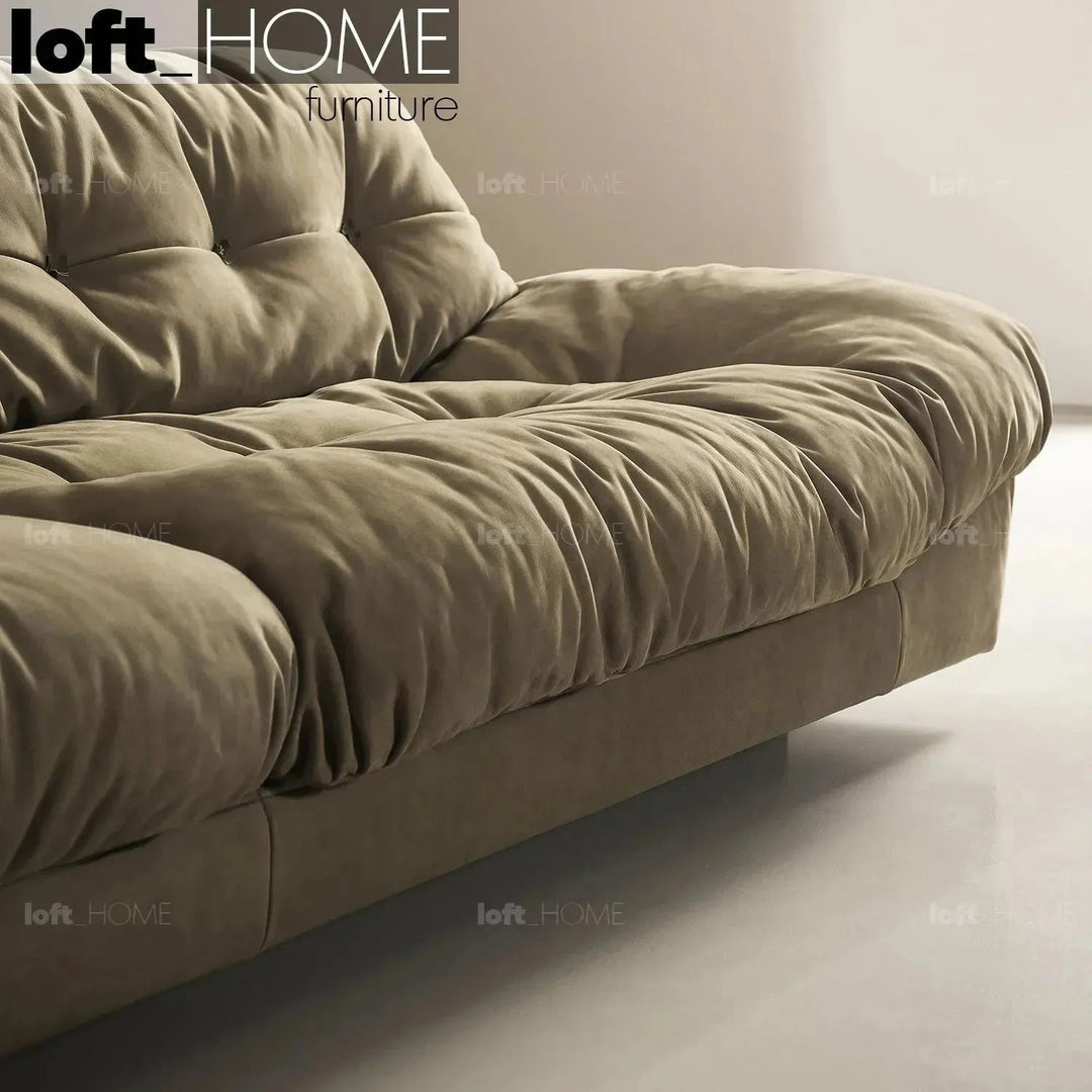 Contemporary suede fabric 3 seater sofa milano in panoramic view.