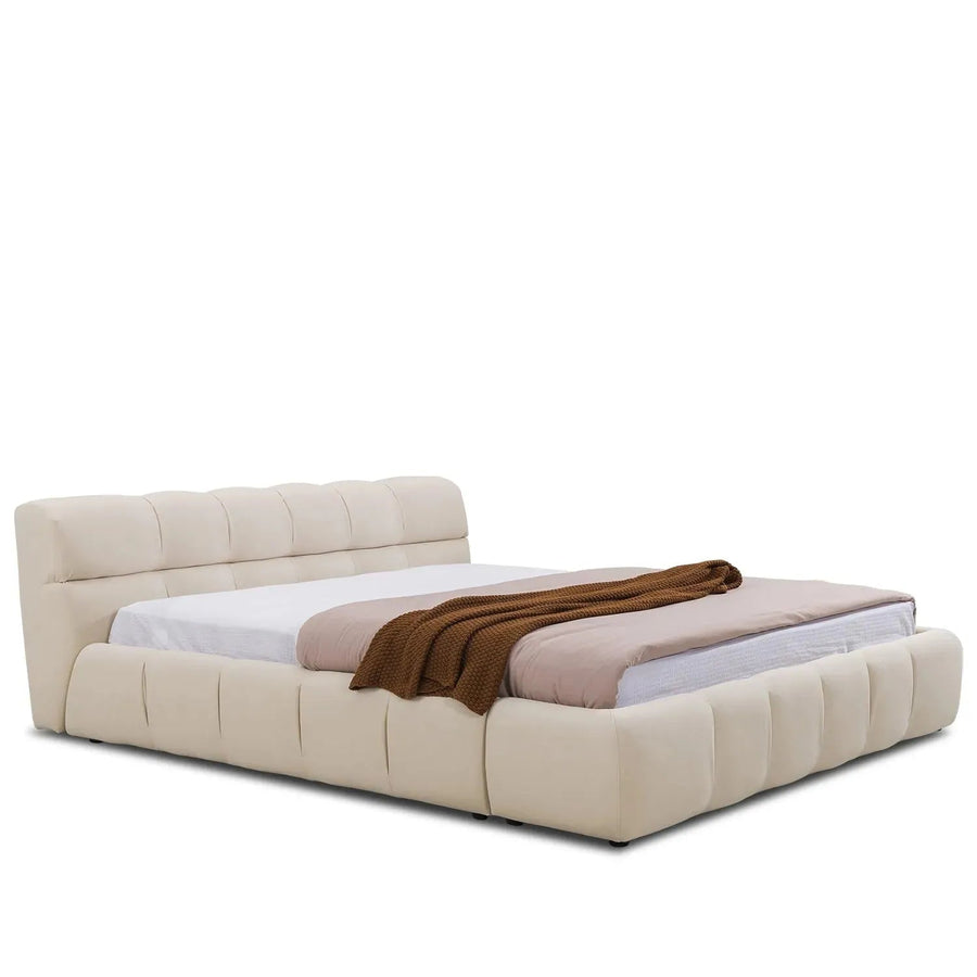 Cream Suede Fabric Bed TUFTY
