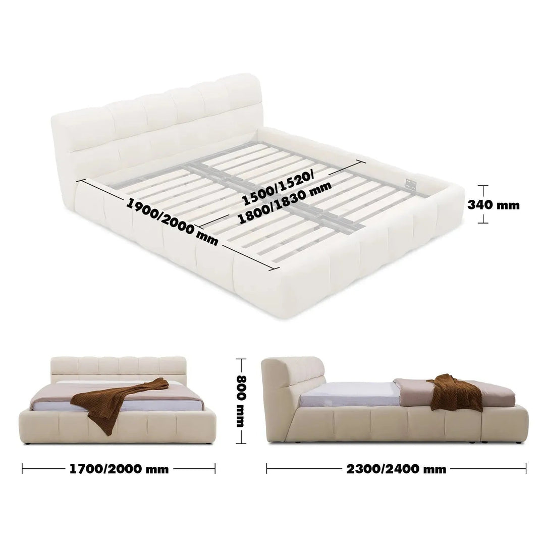 Bauhaus suede fabric bed tufty size charts.