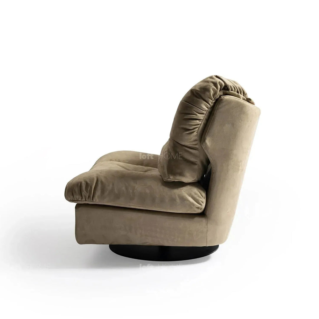 Contemporary suede fabric revolving 1 seater sofa milano in close up details.