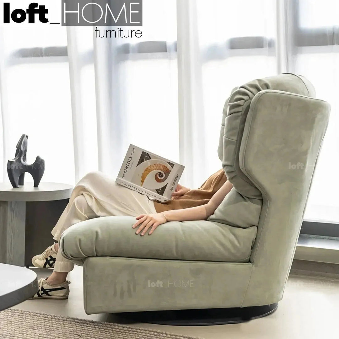 Contemporary suede fabric revolving 1 seater sofa milano conceptual design.