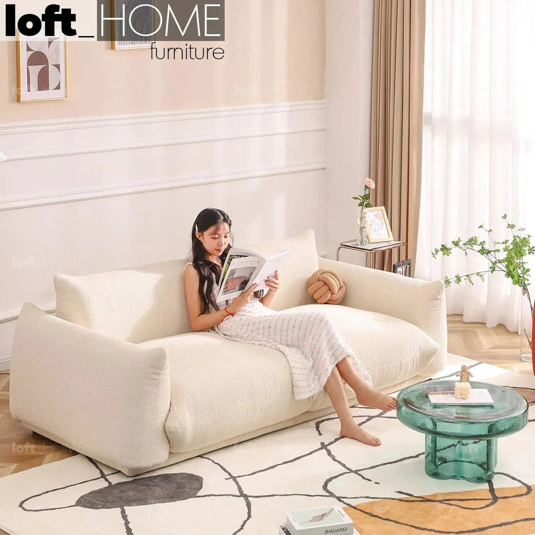 Cream Teddy Fabric 2 Seater Sofa MARENCO