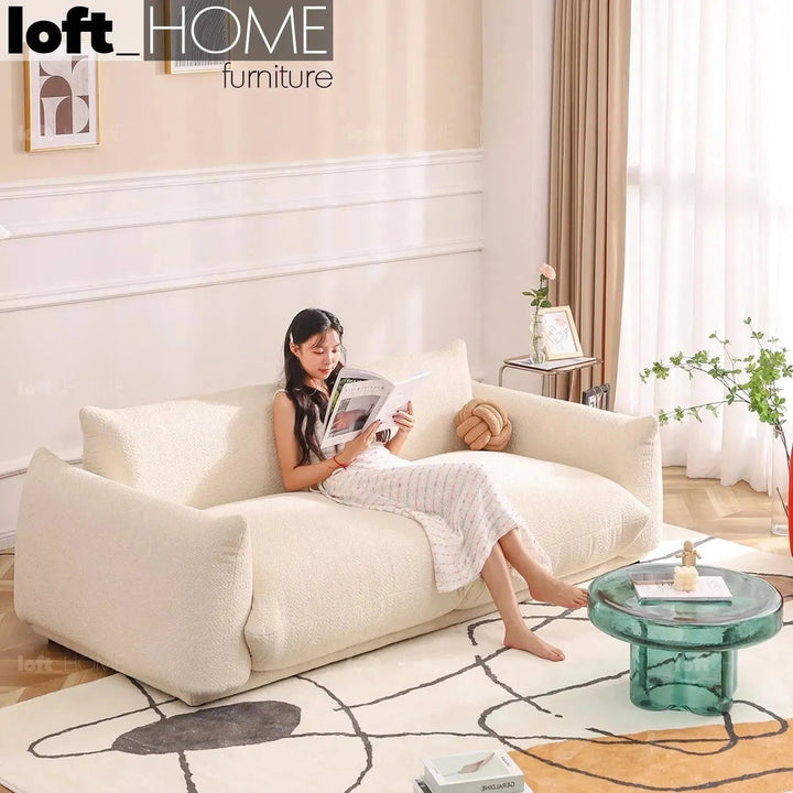 Cream Teddy Fabric 2 Seater Sofa MARENCO