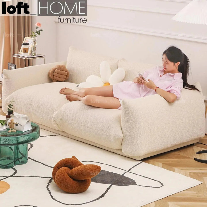 Cream Teddy Fabric 2 Seater Sofa MARENCO