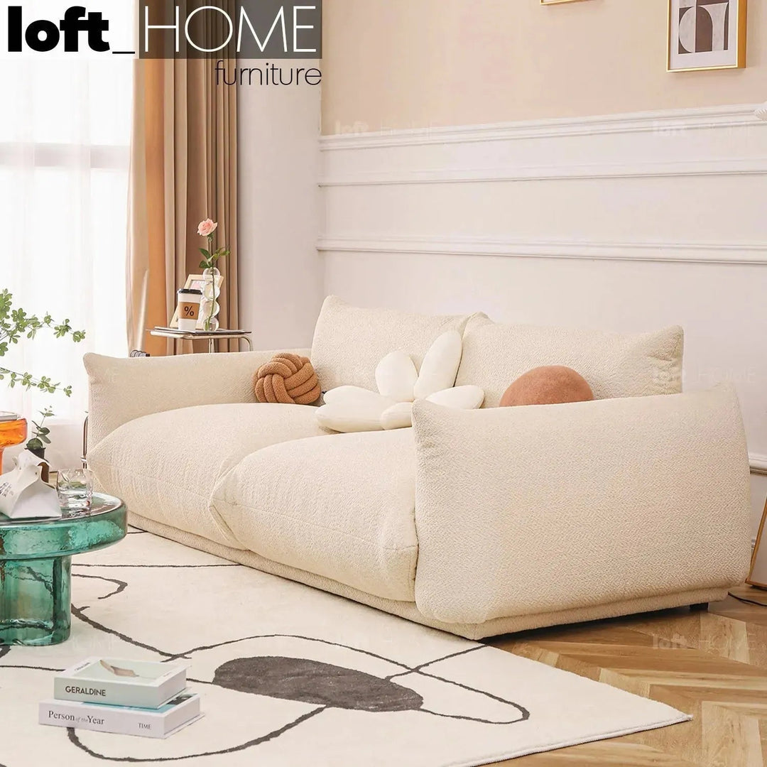 Cream Teddy Fabric 2 Seater Sofa MARENCO