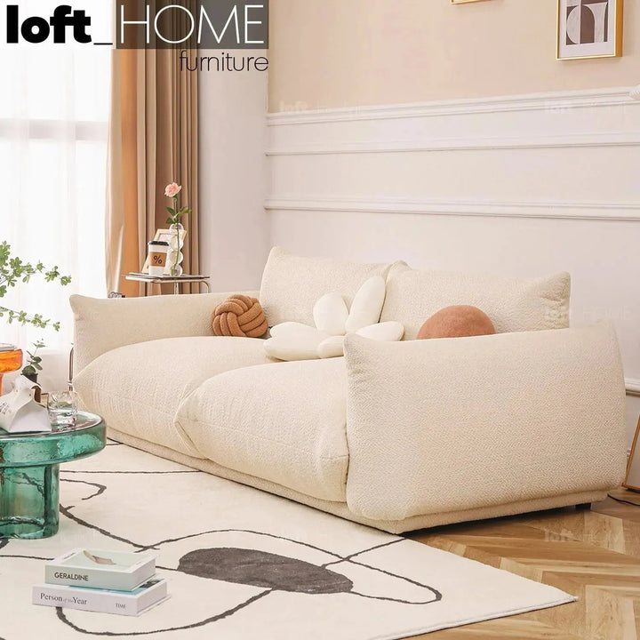 Cream Teddy Fabric 2 Seater Sofa MARENCO