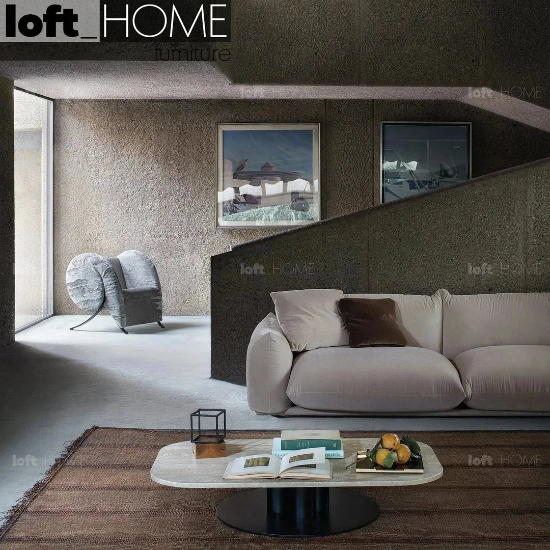 Cream Teddy Fabric 4 Seater Sofa MARENCO