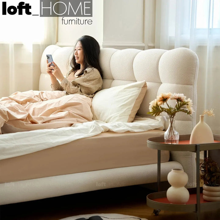 Cream Teddy Fabric Bed BUBBLE