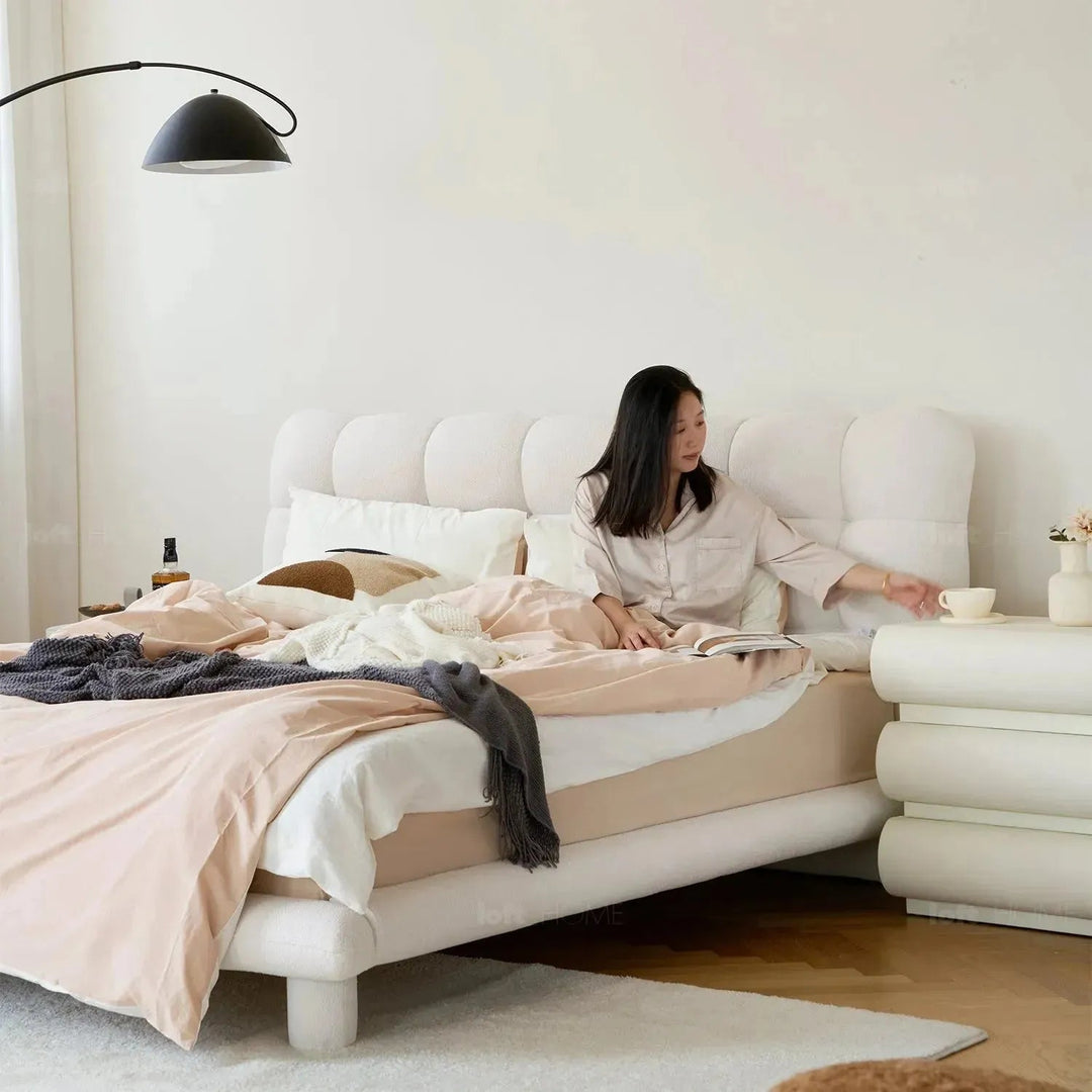 Cream Teddy Fabric Bed BUBBLE