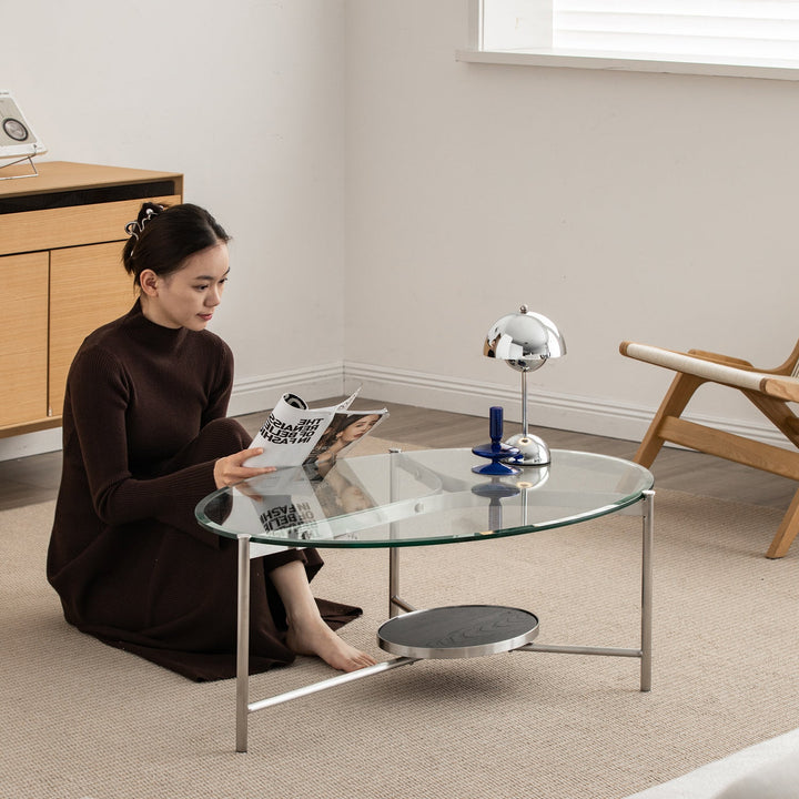 Minimalist tempered glass coffee table iceland in details.