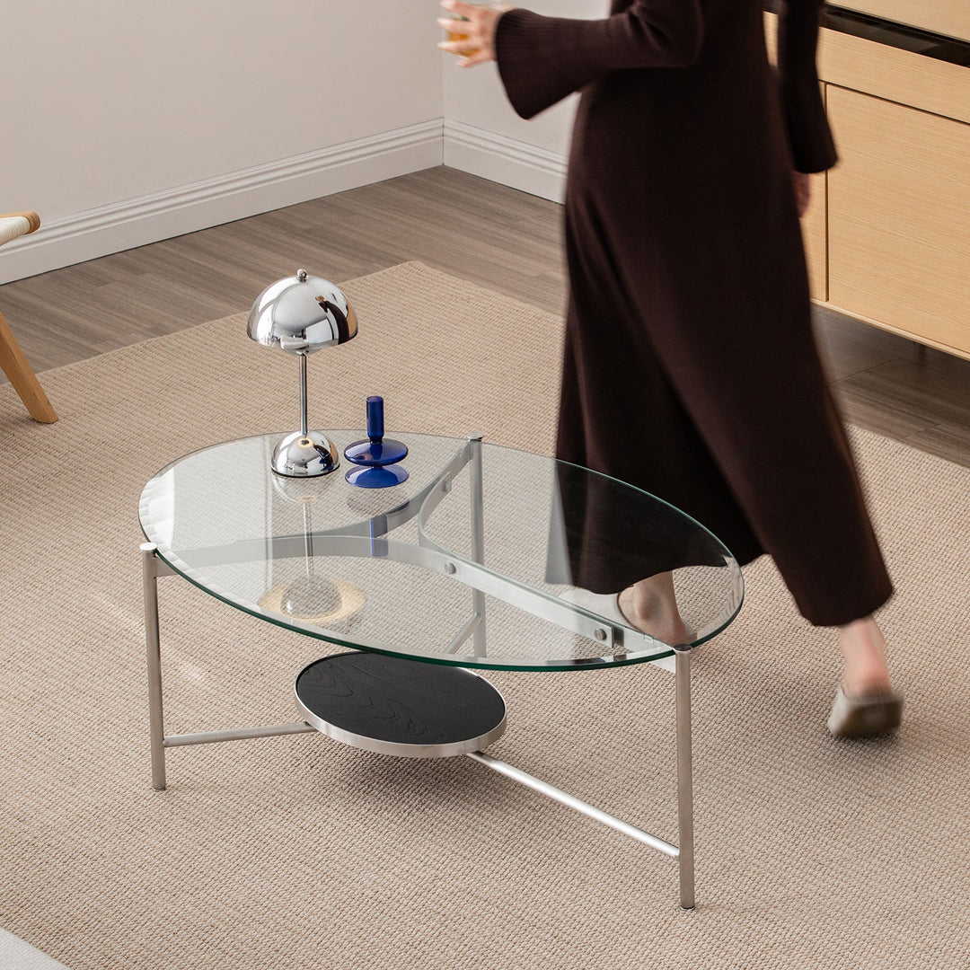 Bauhaus tempered glass coffee table iceland in close up details.