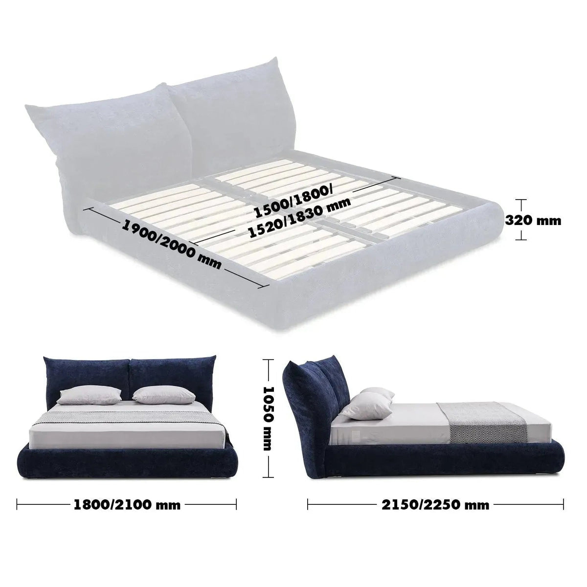 Bauhaus velvet fabric bed standard size charts.