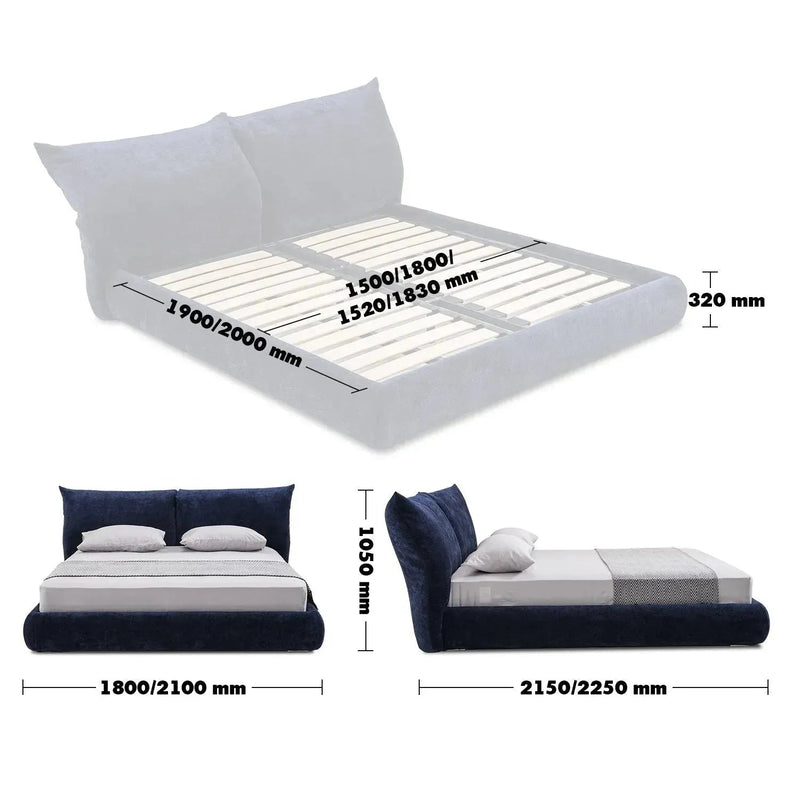 Bauhaus velvet fabric bed standard size charts.