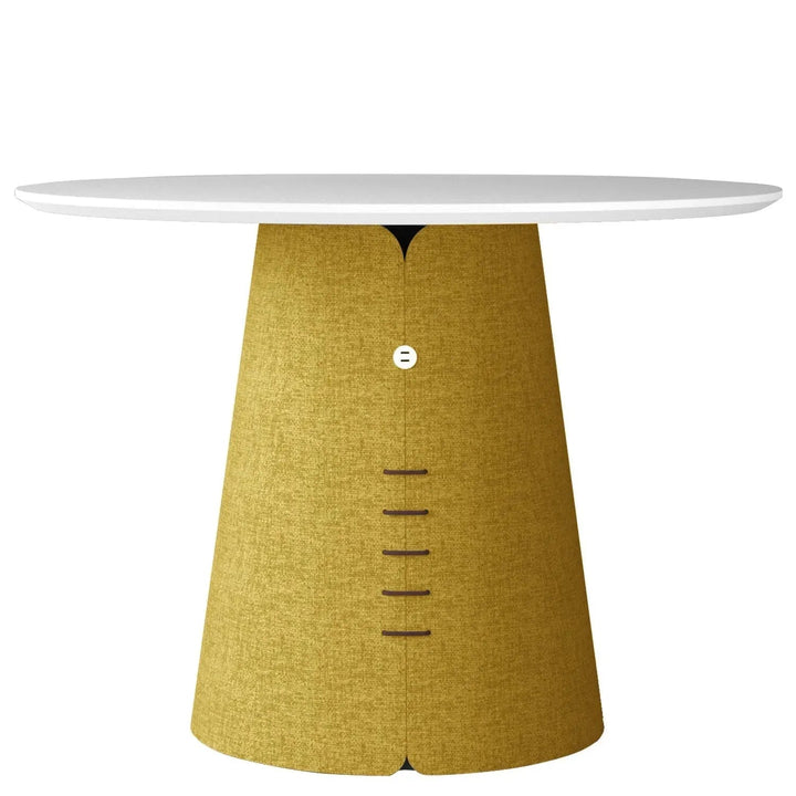 Bauhaus wood round dining table collar in white background.