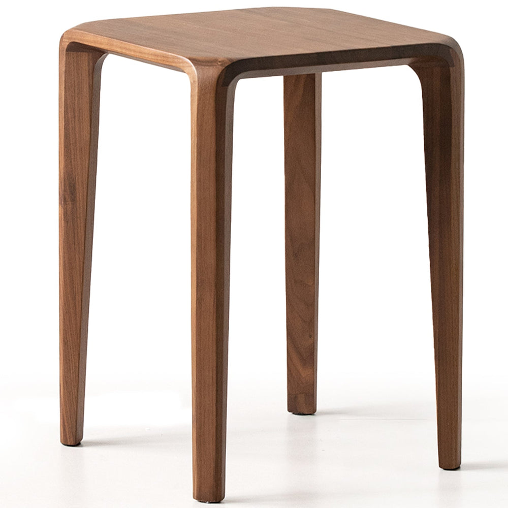 Minimalist walnut wood stool conti in white background.