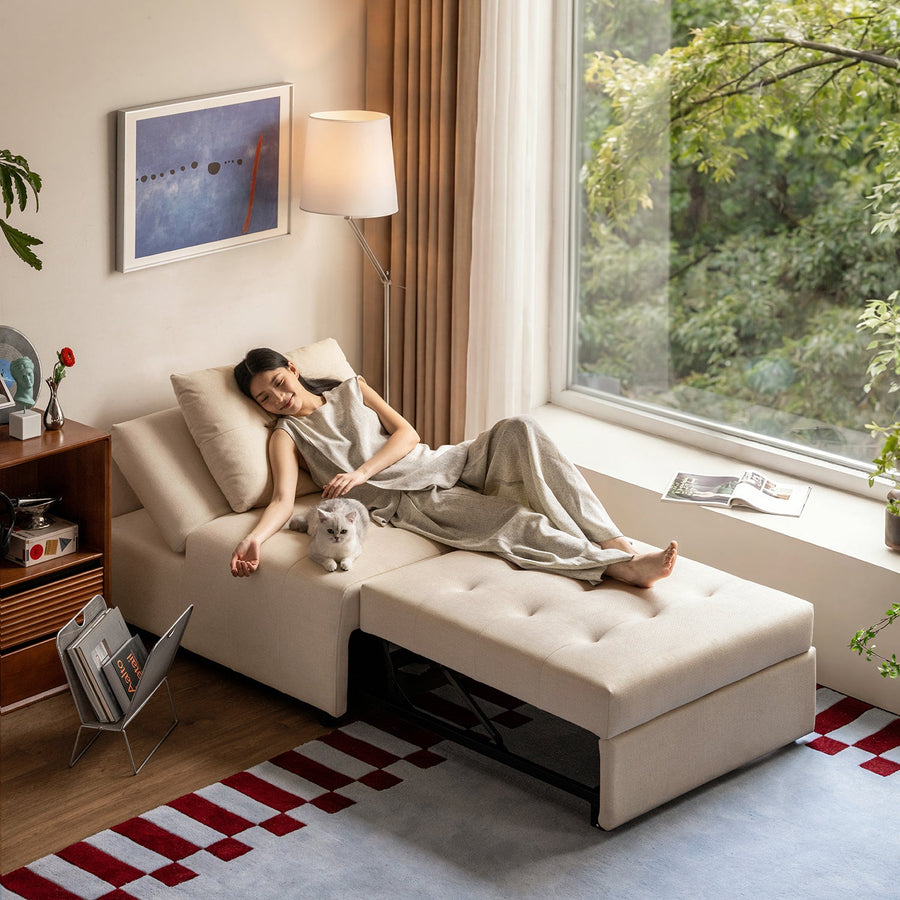 Modern cat scratch resistant fabric 1 seater sofa bed macaron primary product view.