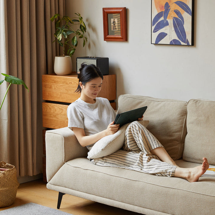 Modern chenille velvet fabric 2 seater sofa bed unfold with context.