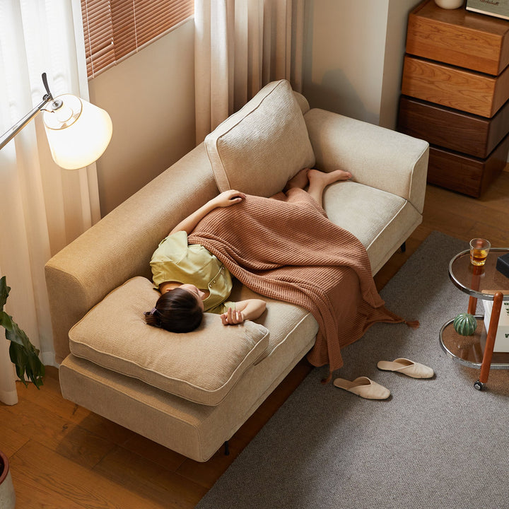 Modern chenille velvet fabric 2 seater sofa bed unfold in details.