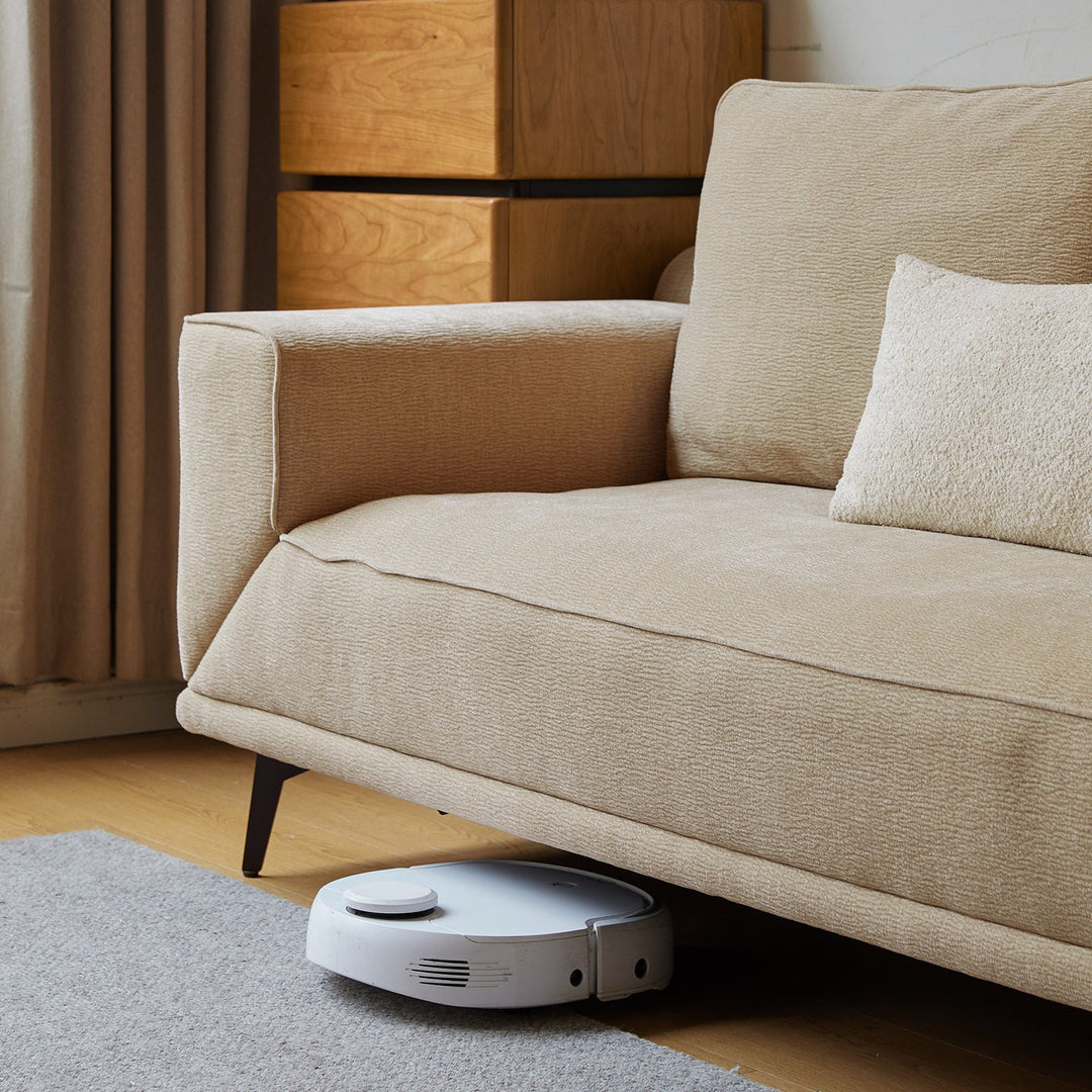 Modern chenille velvet fabric 2 seater sofa bed unfold in still life.