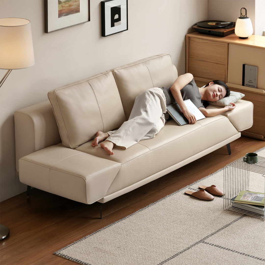 Modern genuine leather 2 seater sofa bed linea in real life style.