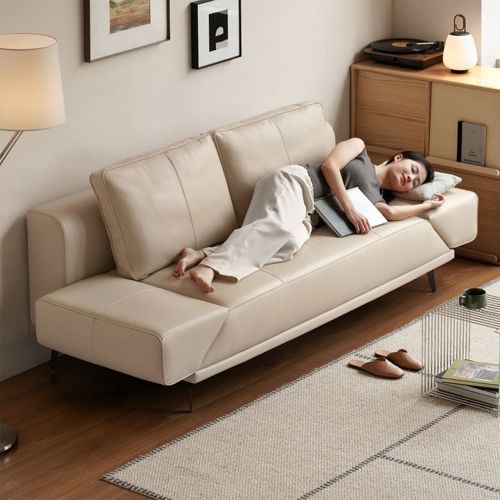 Modern genuine leather 2 seater sofa bed linea in real life style.