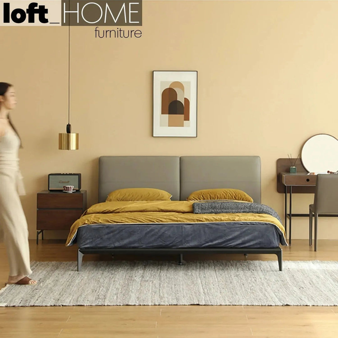 Minimalist Genuine Leather Bed ARMELLE