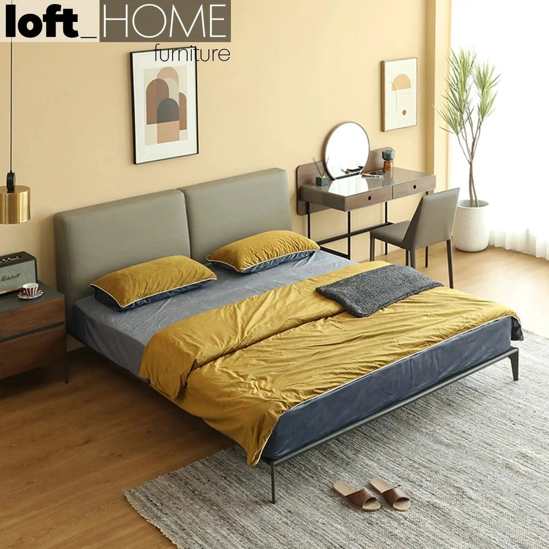 Minimalist Genuine Leather Bed ARMELLE