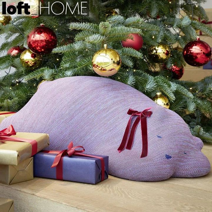 Contemporary knit fabric ottoman resting bear detail 5.