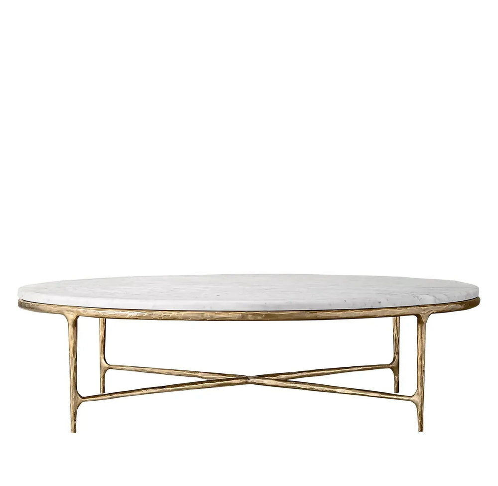 Minimalist marble coffee table thaddeus round in white background.