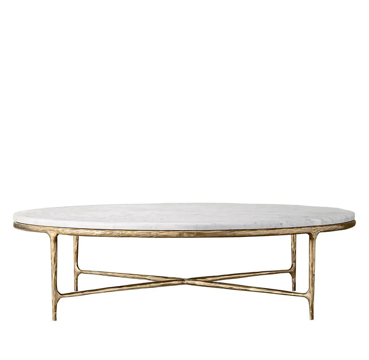 Minimalist marble coffee table thaddeus round in white background.