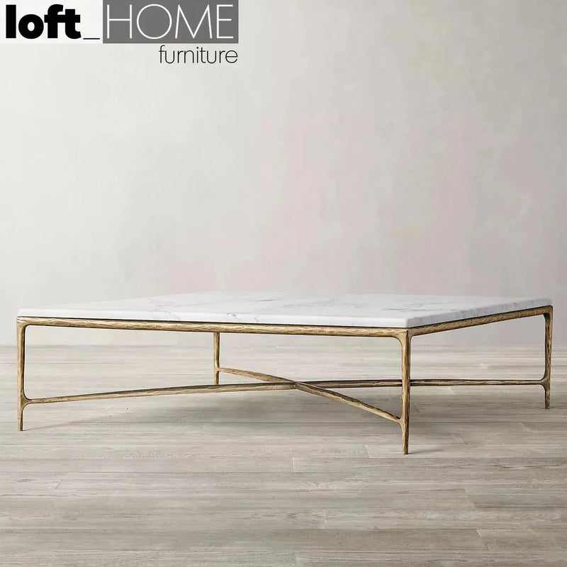 Minimalist marble coffee table thaddeus square in details.