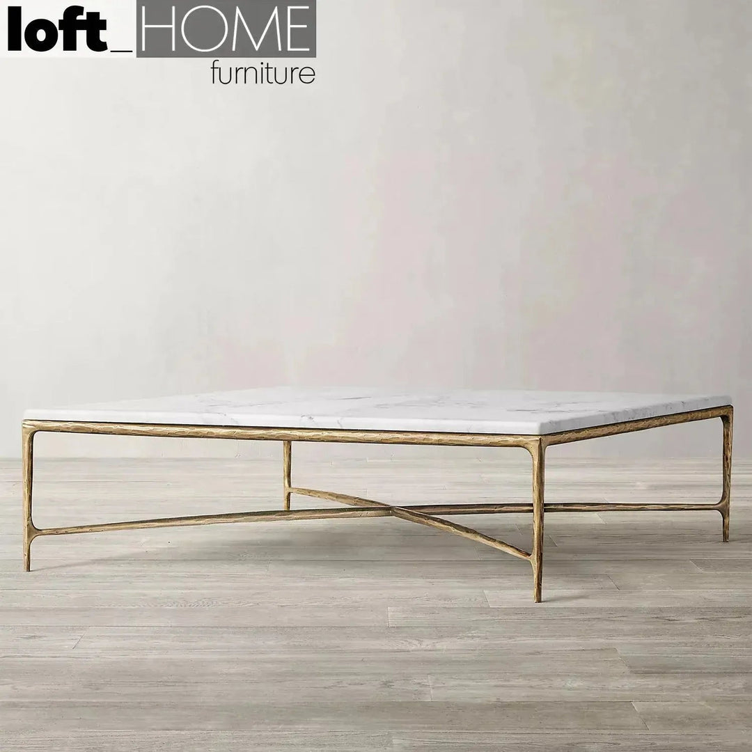 Minimalist marble coffee table thaddeus square in details.