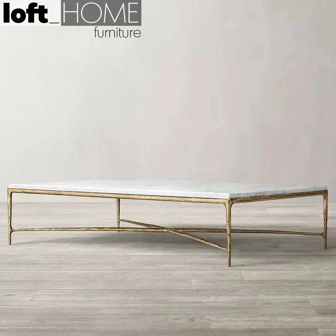 Minimalist marble coffee table thaddeus in close up details.