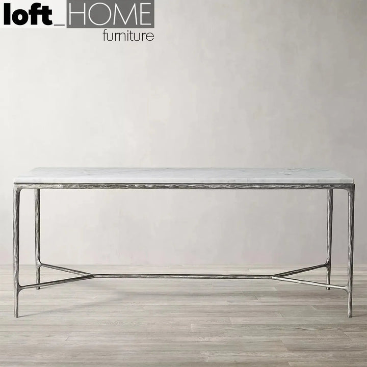 Minimalist marble dining table thaddeus in close up details.