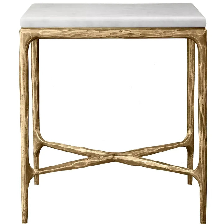 Minimalist marble side table thaddeus square in white background.