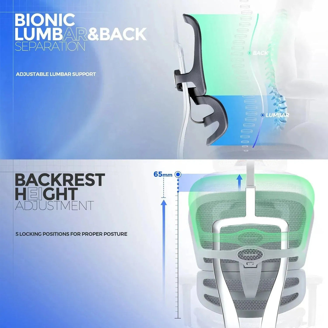 Modern Mesh  Ergonomic Office Chair Grey Frame With Legrest ERGOHUMAN E2