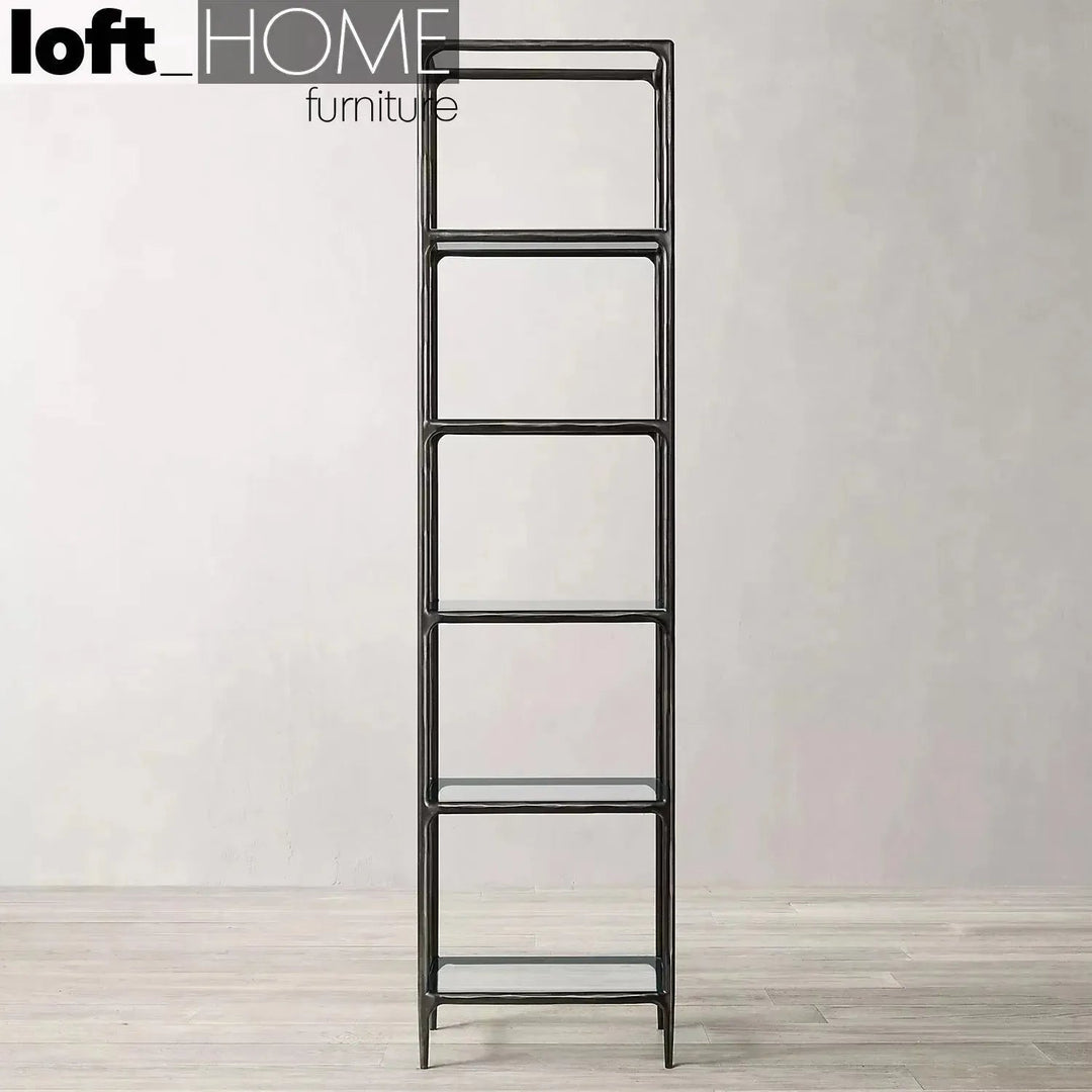 Minimalist metal tempered glass display shelf thaddeus detail 6.