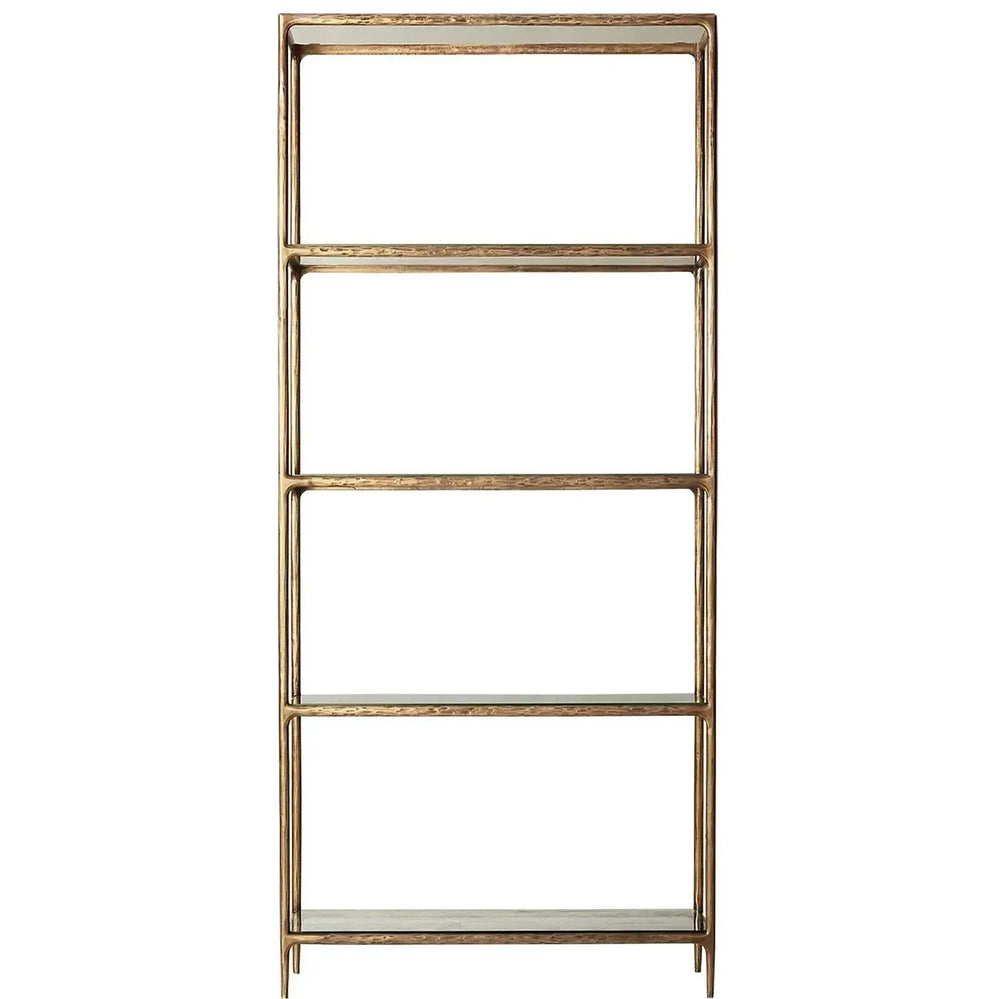 Minimalist metal tempered glass display shelf thaddeus in white background.