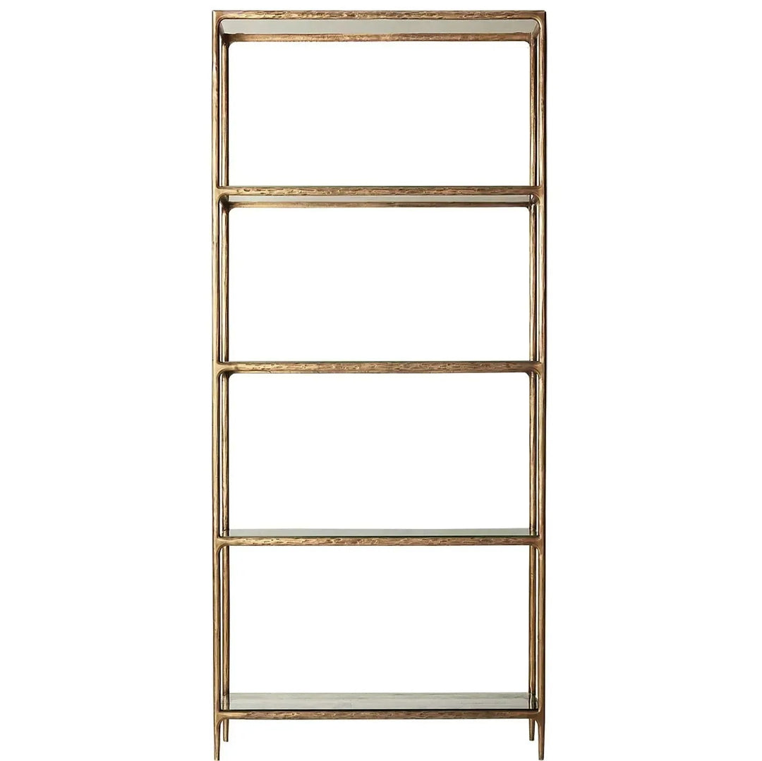 Minimalist metal tempered glass display shelf thaddeus in white background.