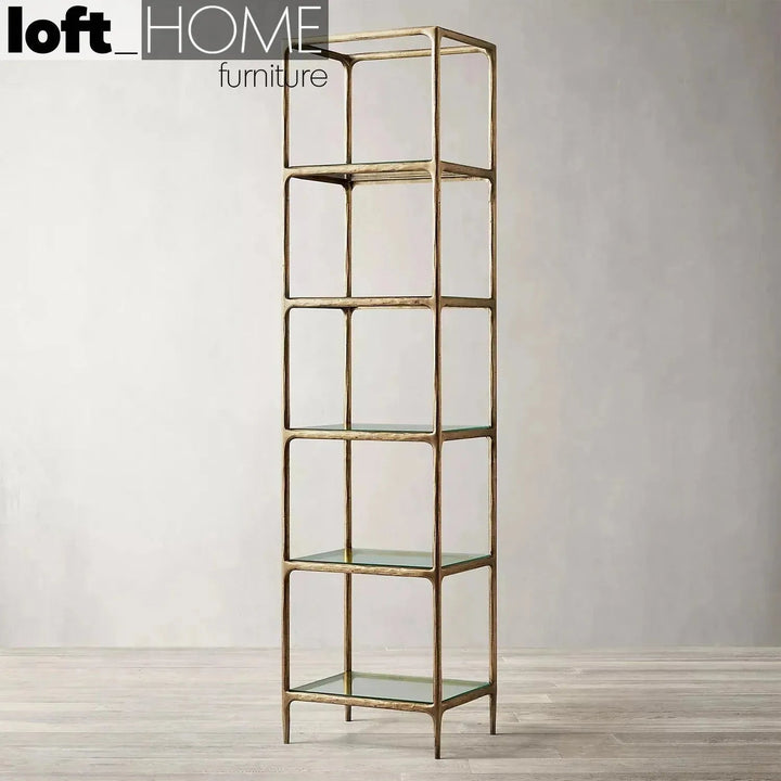 Minimalist metal tempered glass display shelf thaddeus detail 7.