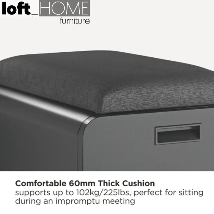 Modern metal two drawer locking mobile file cabinet with seat material variants.